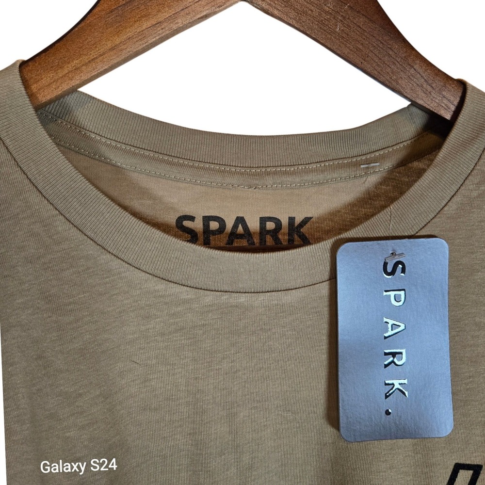 SPARK Mens Tan Graphic‎ T Shirt Size S Short Sleeve Cotton Designed in USA